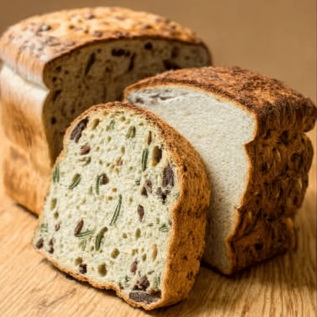 Keto bread slices on a wooden board with rosemary, diabetic-friendly low-carb meal