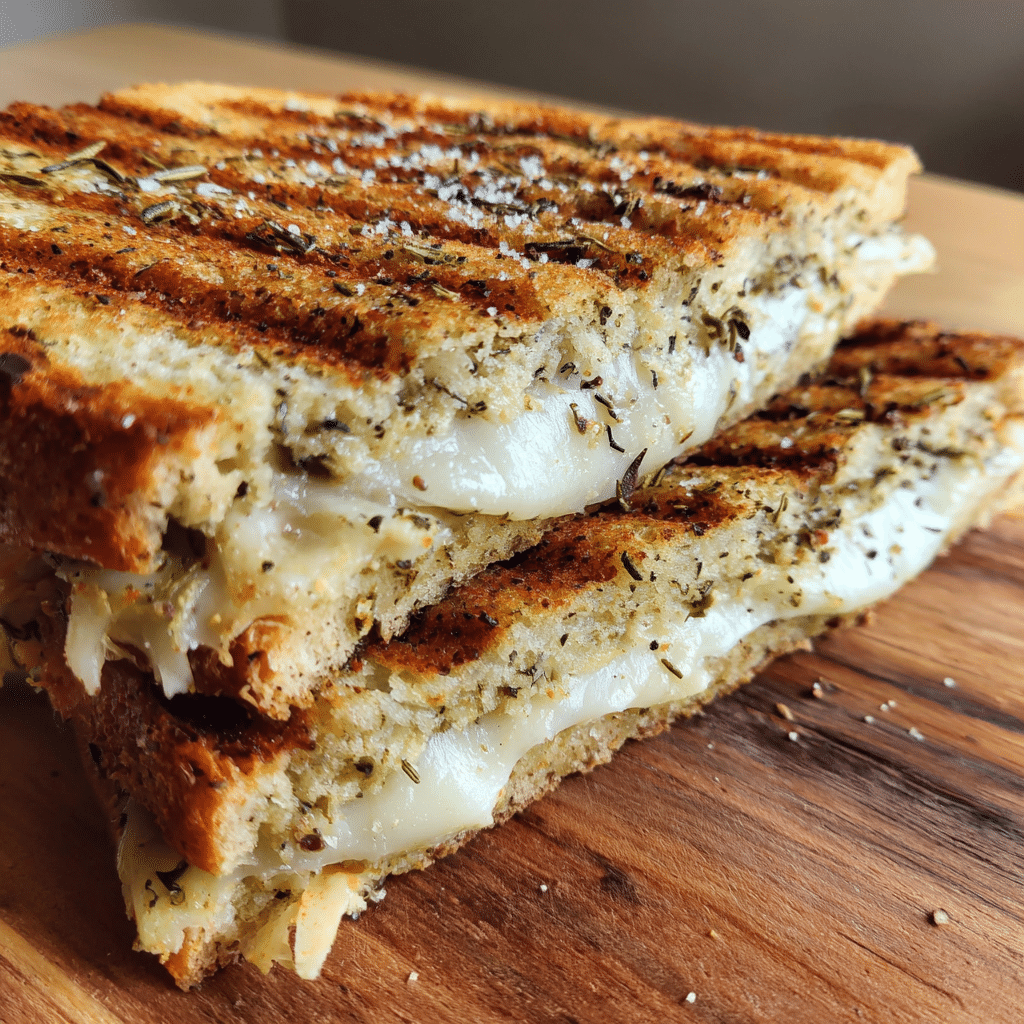 Homemade keto-friendly panini bread sliced on a wooden board with fresh rosemary